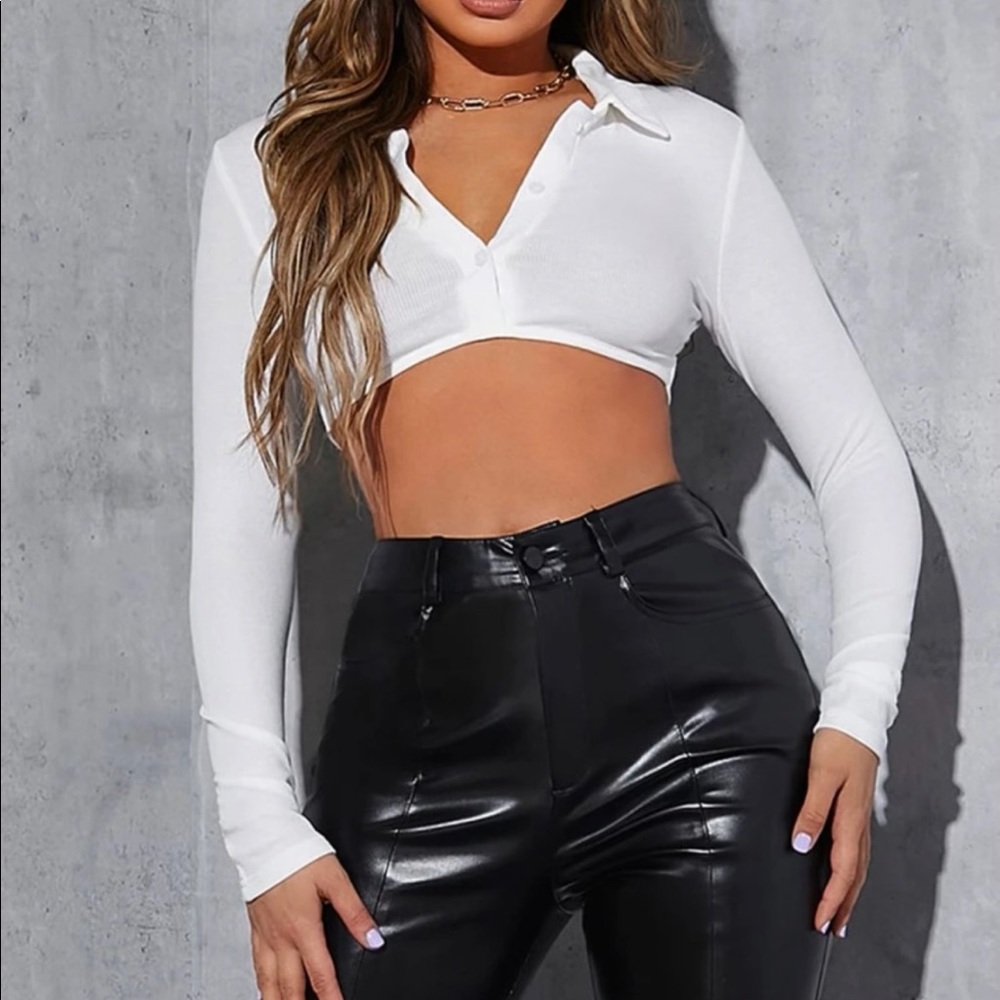 Solid button front crop top